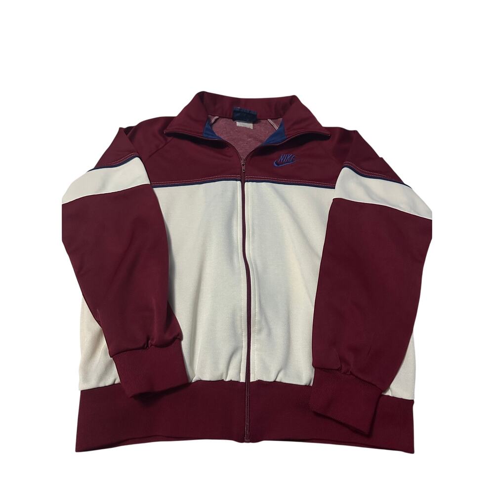 1980s Nike Blue Tag Track Jacket Maroon Cream Blue Colorblock Men's Size L VTG
